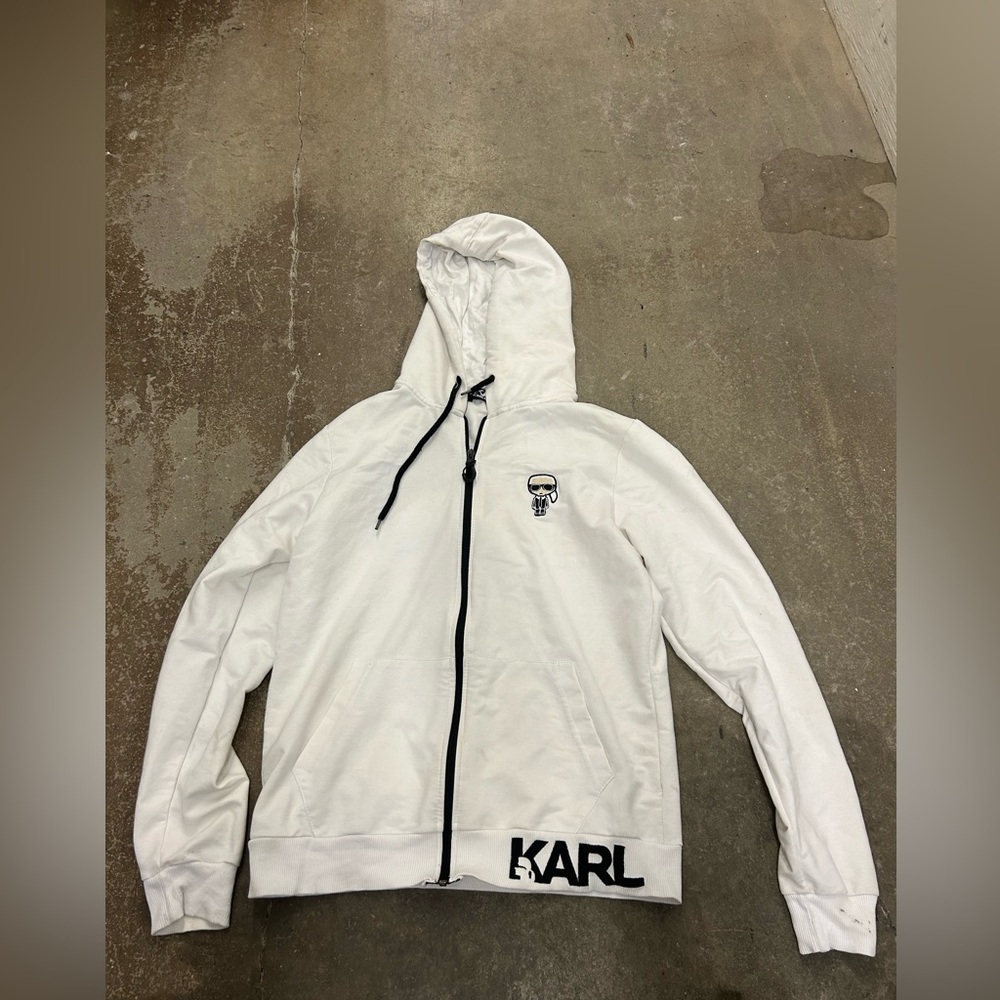 Karl Lagerfeld Cream Hoodie with Black‎ Accents embroidered karlito
